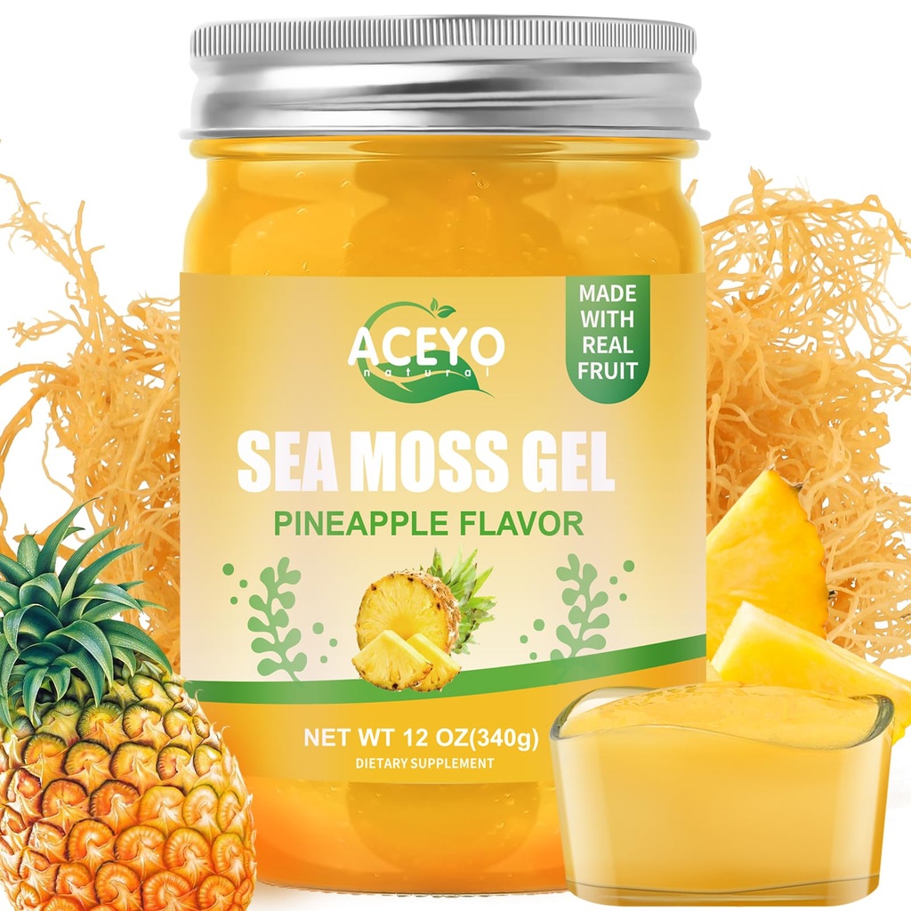 ACEYO (12 OZ 爱尔兰海 Moss Gel Raw Vegan Pineapple Flavor 102 维生素和矿物野生收获 非GMO Immune Defense Professional Thyroid 文摘支持)