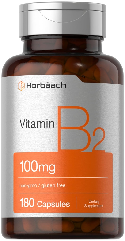 Horbäach维生素B2 100mg |180 Capsules | Riboflavin 补编 | Non-GMO & Gluten Free