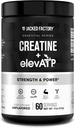 Jacked Factory Creatine + ElevATP - 肌肉增殖、增强力量、增强能源输出的Creatine Monohydrate 粉末,其中ElevATP用于可持续能源和耐力 - 60种服务,无味