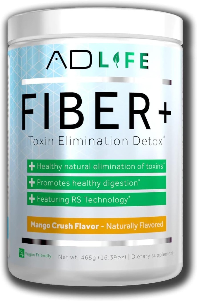 AD Fiber+Vegan Fiber项目补充粉剂,支持口服健康和消化正常(芒果,16.4 oz)