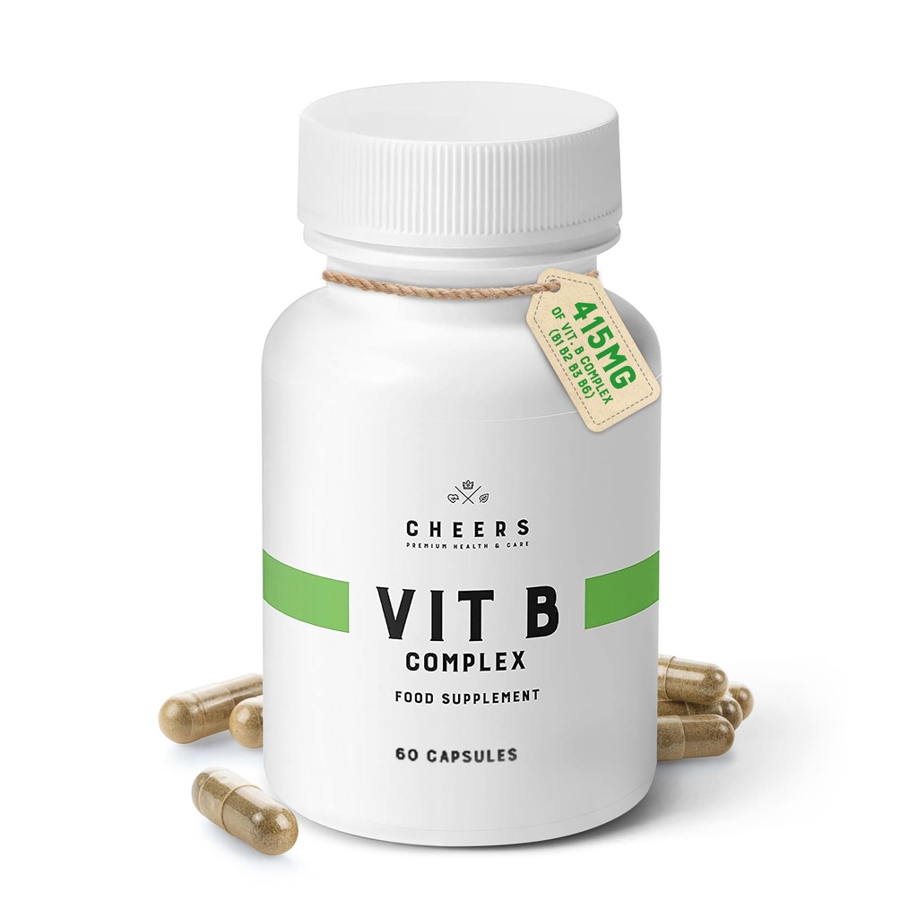 CHERS维生素B 复合体 补充 + 113.5mg 完整的 B 维生素与 B1, B2, B3, B6, B12 + 高吸收 Vegan B 复合体 用于大脑,神经和免疫支持 + 非GMO, Dracaps + + + 60 Capsules