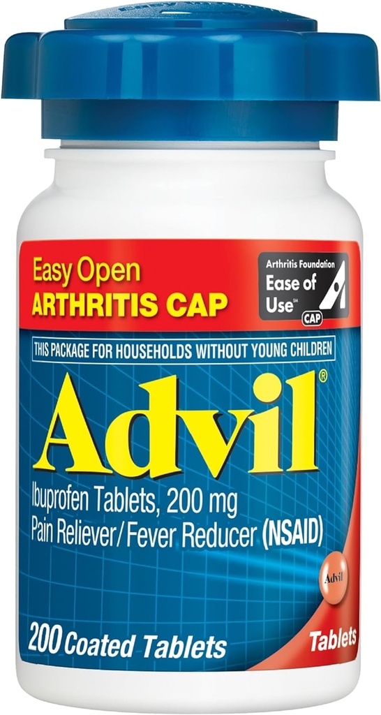 Advil(200个计数) 容易开口的关节炎 Cap Pain Reliver/Fever Dreader 化妆板,200mg Ibuprofen, 临时疼痛救济