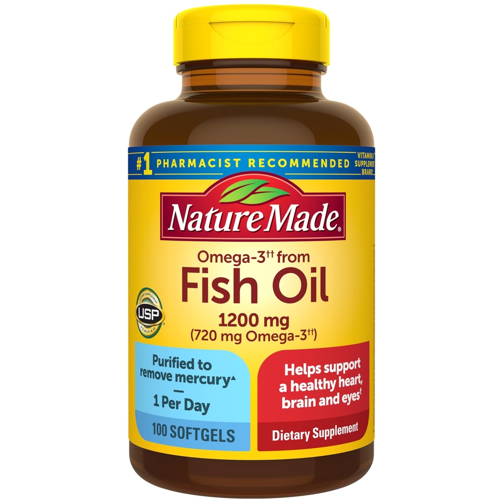 天然制鱼油 Omega 3 补充品 Omega 3 鱼油作为乙酰乙烷 1200 mg 软胶,EPA DHA 健康心,脑,眼支持,一天一次,100 软胶