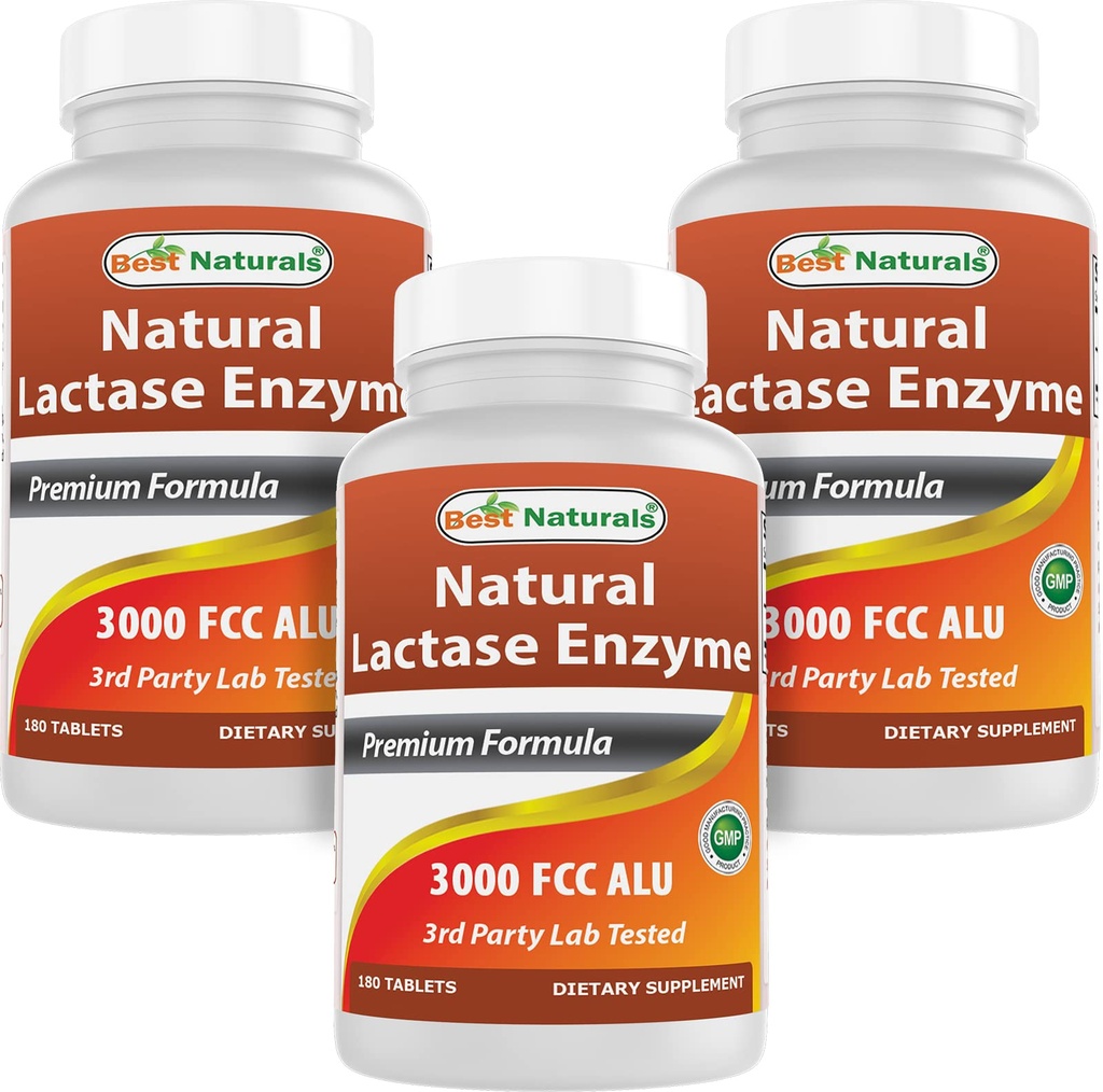 Best Naturals, Fast Action Lactase Enzyme, 3000 FCC ALU, 180 Tablets (180 Counts (Pack of 3)) (中文(简体) ).