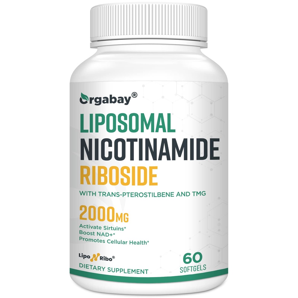 Orgabay Liposomal Nicotinamide Riboside 2000 MG 配有 TMG 和 Pterostilbene, 助推 NAD+, 支持健康老龄化, 60 计数