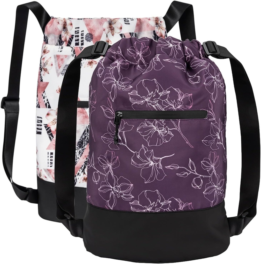 [2-Pack] Flex Cinch Drawstring Gym Bag for Women 配有图形设计 持久轻量级 Gym Cinch Bags 配有 Gym Bag,旅行和过夜