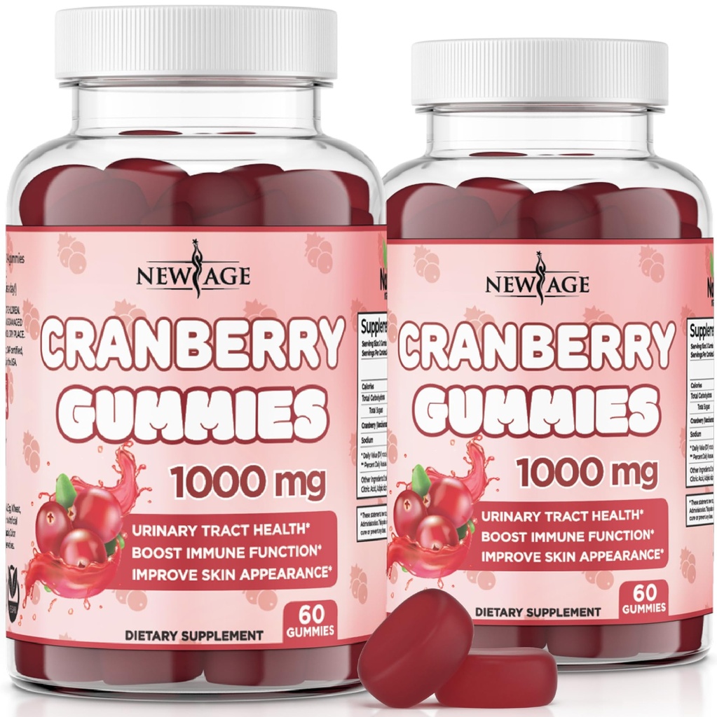 新AGE Cranberry Gummys Urinary Tract Health Gummys 1000mg - 支持布拉德,肾脏,UTI - 蔬菜(Cranberry 120 Counter)