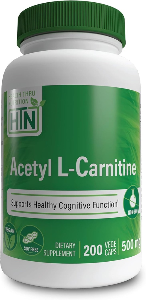 健康 营养 乙酰L-Carnitine 500mg 200 Capsules 支持认知和精神功能 | 记忆和注意 | 非GMO, 3 党测试,伪致病, Gluten Free, Soy Free, Vegan