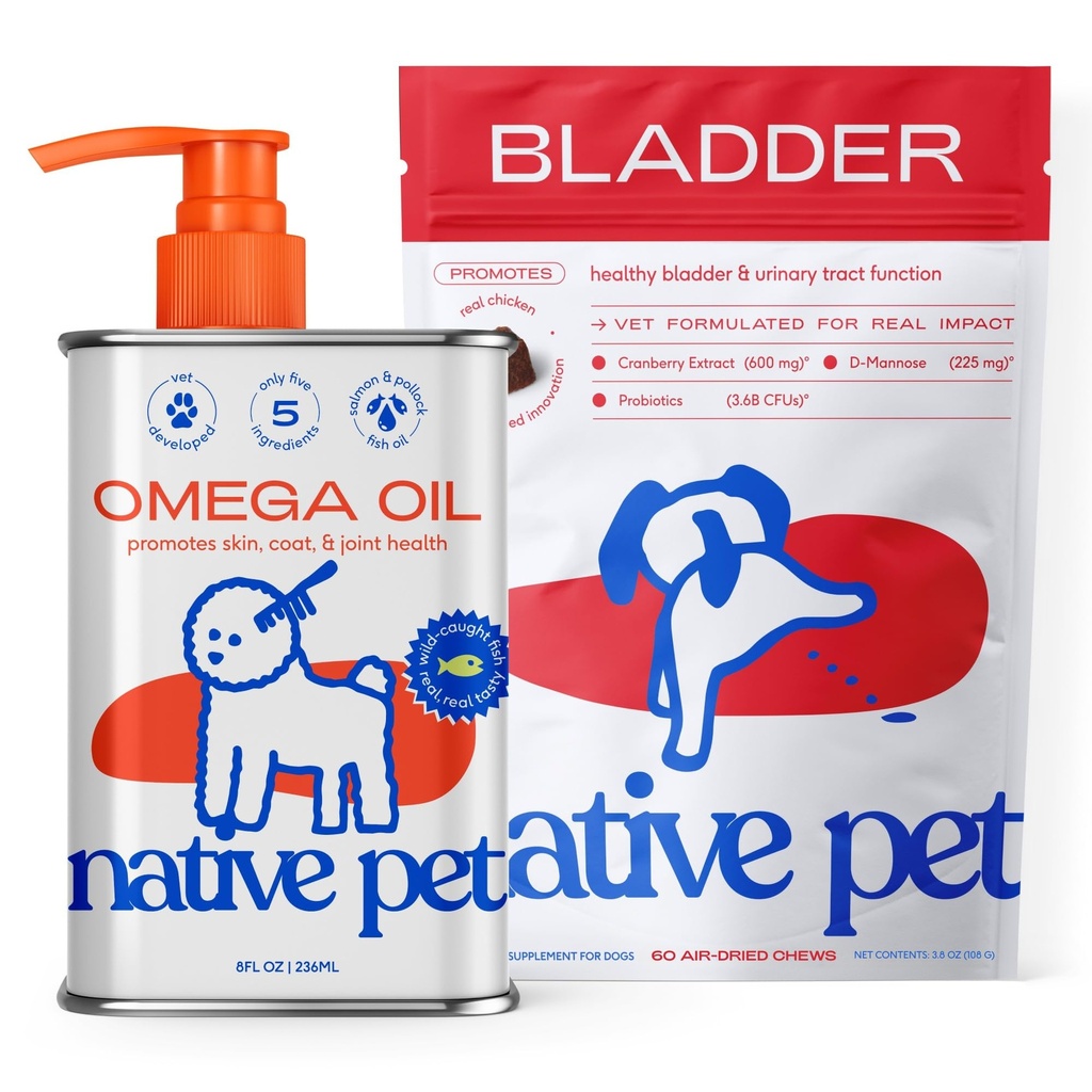 原生宠物狗 UTI 治疗 反鱼油喂养狗 支持痒皮肤+移动 QQ 60 Chews & 8 Oz