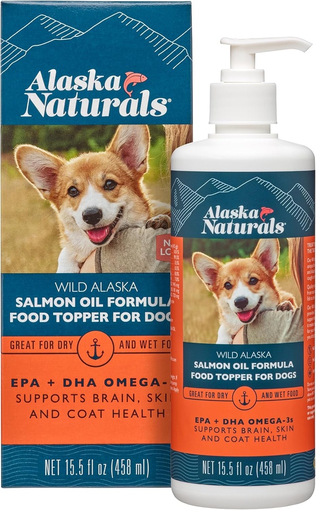 阿拉斯加自然(Alaska Naturals – Wild Alaska Samon Oil Formula Dog Food Topper – EPA和DHA Omega-3 – 健康皮肤的补编,闪光大衣 – 美国制造 – 15.5 oz. 泵瓶
