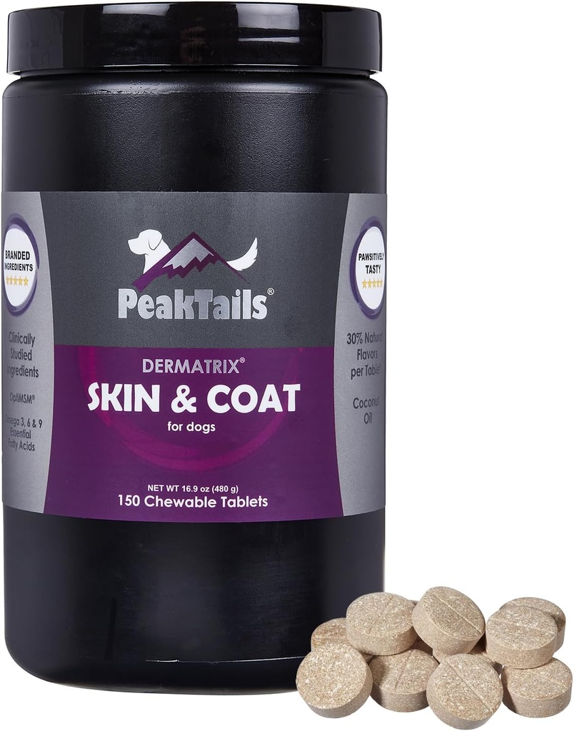 Kala Health PeakTails 皮皮和煤皮支持狗 – 150 块可切片,配有MSM,鱼油,Omega-3和Omega-6 – 支持健康皮皮,Shiny Coat