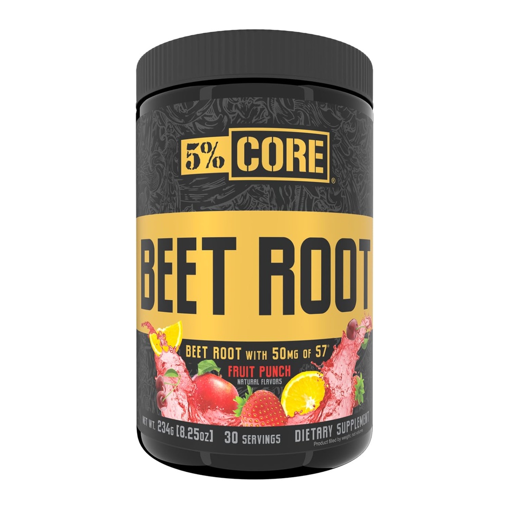 5% 营养 有机核心甜菜根 Nitric Oxide Beet Root Powder Pre Worktive + 6000mg Beet Root 提取 → Vegan & Keto + 30 services (Fruit Punch) (英语).