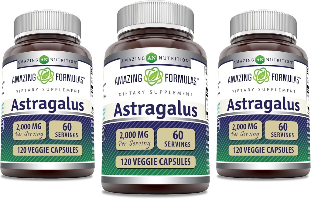 Astragalus 2000 mg Perference Capsules 补充 | 纯 Astragalus Membranaceus 植物根提取 | 非GMO | Gluten Free(120 Counter | 3 pack)