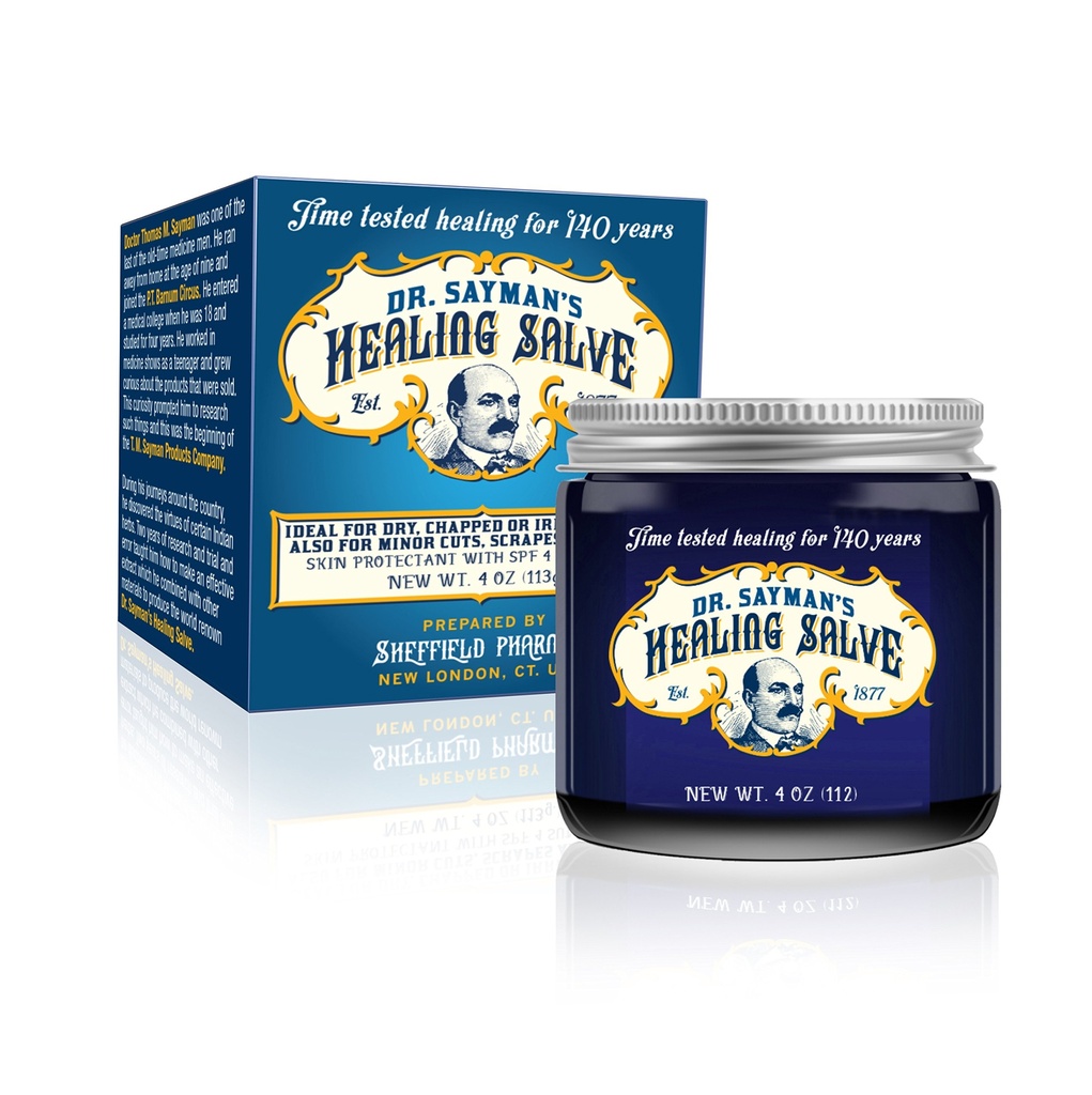 Sayman's Dr. Sayman's Healing Salve – The 原始皮肤护理膏剂和保护剂/大意为痒、干燥和敏感皮肤/撕裂的脚、粗脚跟和夹合的唇(4oz)。