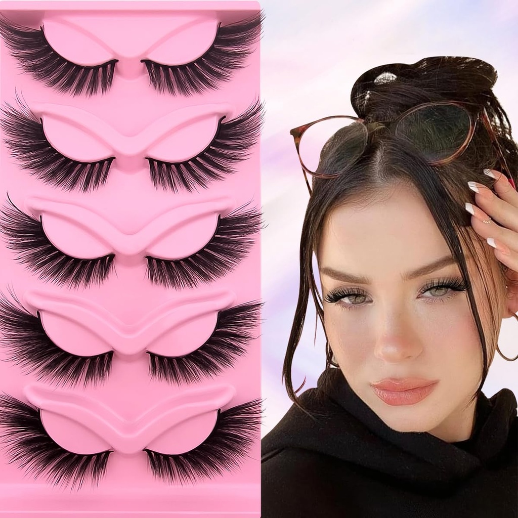 狐狸眼 Wispy 眼睫毛 20mm 长猫眼 拉谢斯天使 翼拉谢斯 Faux Mink 假眼睫毛 自然外观 5对套装