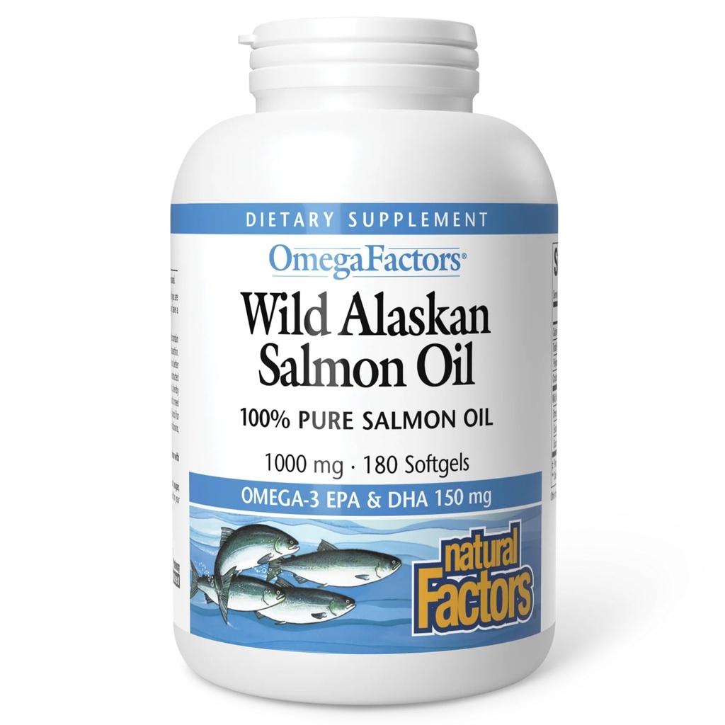 天然因素 野生阿拉斯加沙门油 提供Omega-3, EPA, DHA & Vitamin D,支持大脑和心脏健康,180 Softgels