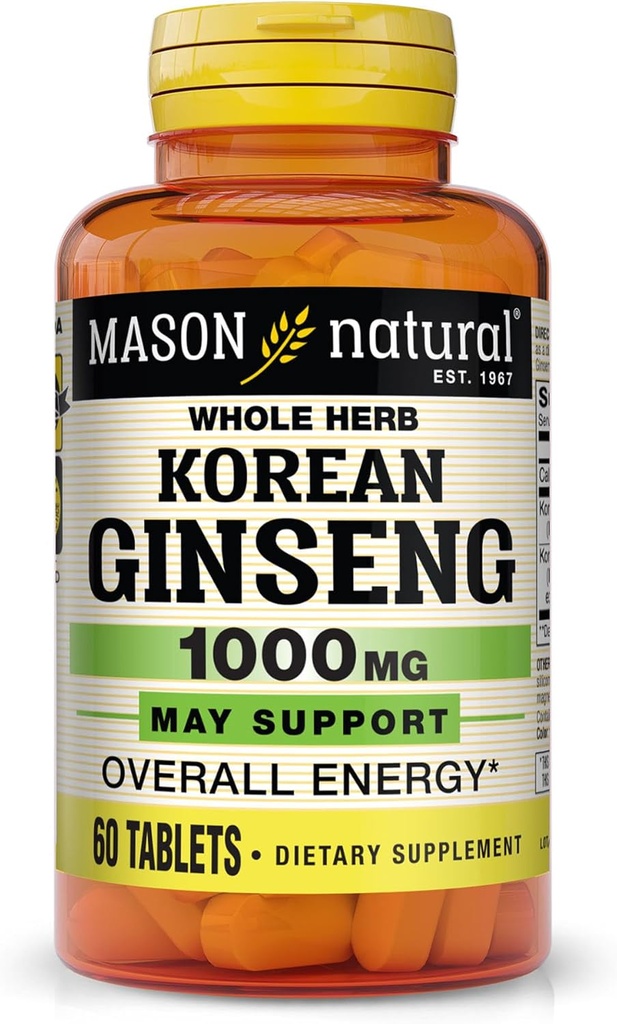 MASON 自然 韩国 Ginseng, 1 000毫克,支持能量、耐力和生命力,60片