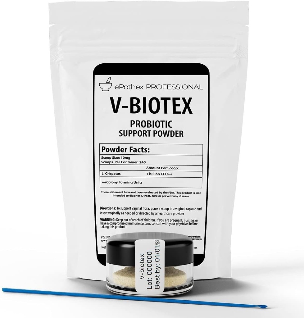 V-Biotex - 纯L. Crispatus 亲生粉 + 阴道亲生粉 → 促进阴道和尿道健康 → 东部感染和细菌性阴道病 支持 → 240剂量