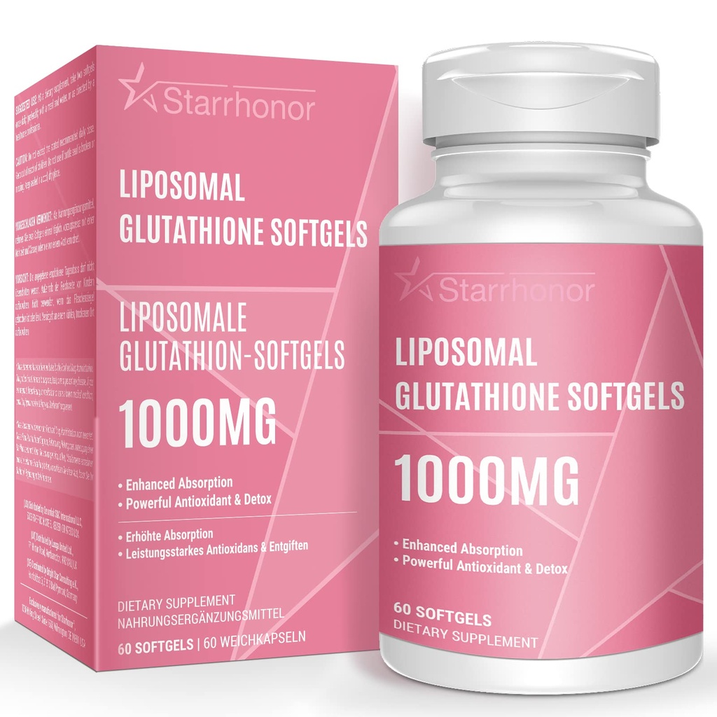 Liposomal Glutathione Softgels 1500MG, 减少Glutathione 补充维生素C,更好的吸收,非GMO 强抗氧化剂用于健康老龄化,解毒,免疫健康,60软胶