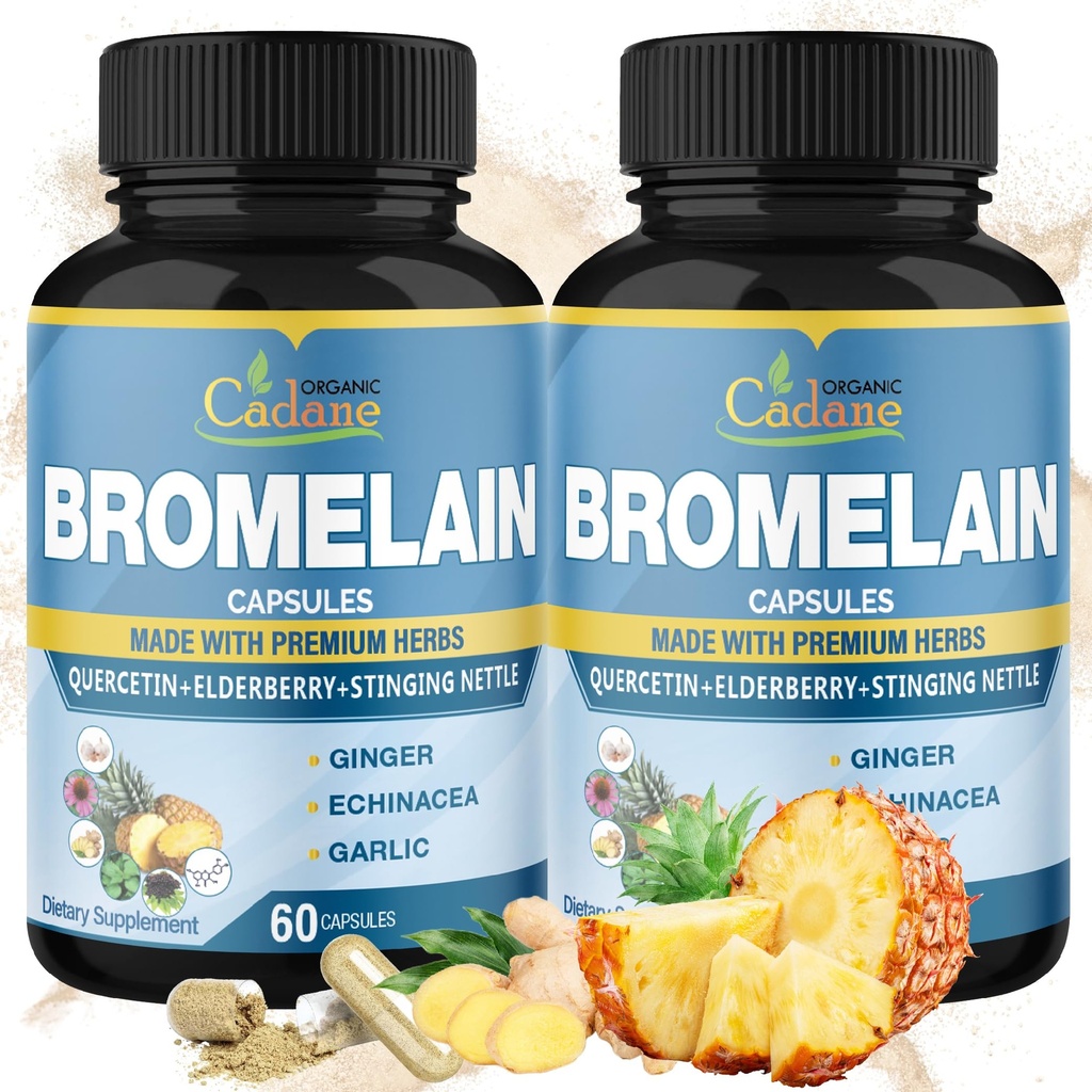 有机Cadane 2 包 60 caps of Bromelain Capsules, 配有 Bromelain, Quercetin, 长老莓, 姜, Echinacea, 蒜, 黑辣椒