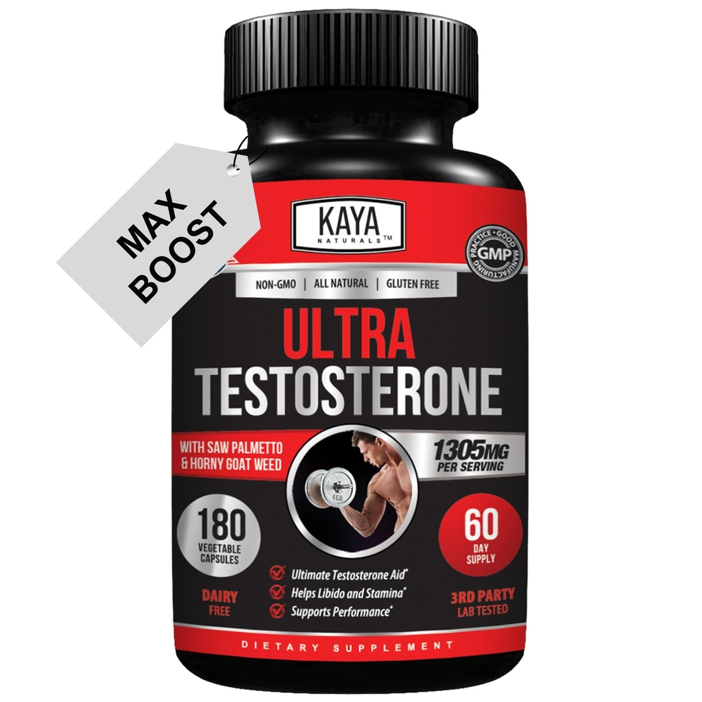 Kaya Naturals UltraTest - Men's T Booster with Tongkat Ali, Horny Goat Weed, Tribulus - 能源、Stamina和强力助推的自然工作补编 - 180