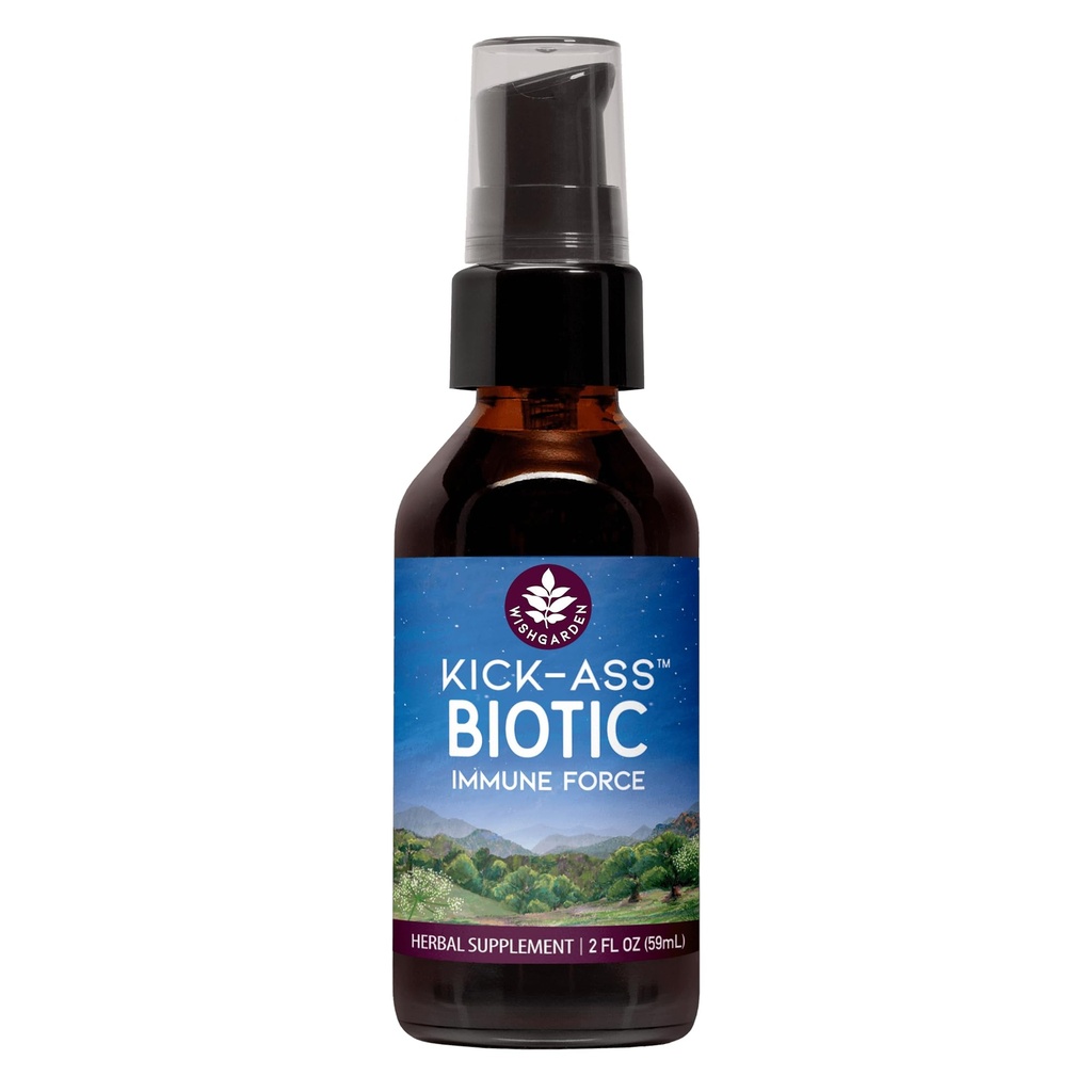 WishGarden Herbs Kick-Ass Biotic Immune Hero - 与乌斯内亚·利琴,Hops,Echinacea & Goldenseal,支持健康免疫,呼吸和淋巴系统功能的植物草药生物配方,2oz