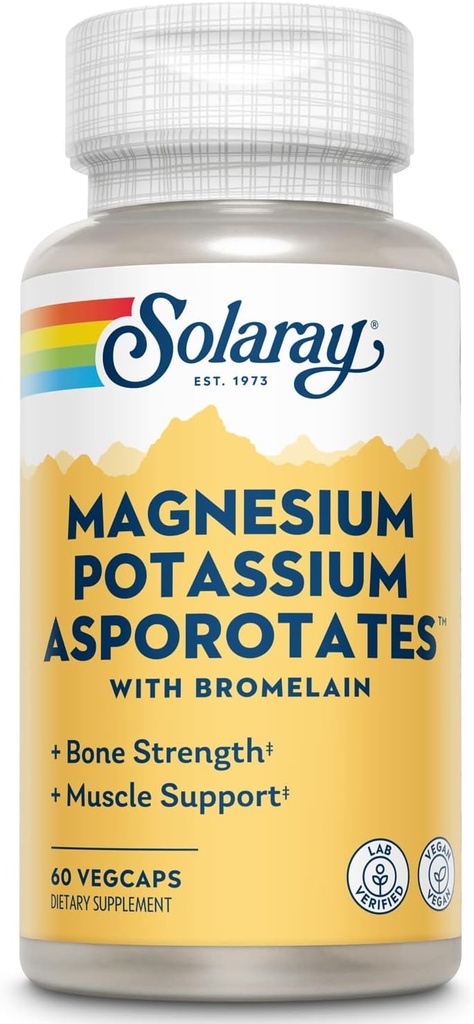 Solaray 镁和钾 Asporotates w/Bromelain, 健康电解质, 肌肉, 心脏和细胞支持, 60 Veg Caps