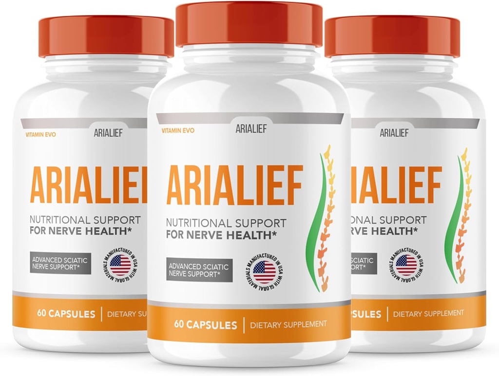 (3 PACK) Arialief Sciatica Nerve Support, Arialeaf 高级 Nerve Health, Arialeaf Prime Palm Sciatica, Aria Leaf Primepalm Aria Lief, Nerve Relief Super Sciatic Soothing (180 Capsules) (美国英语).