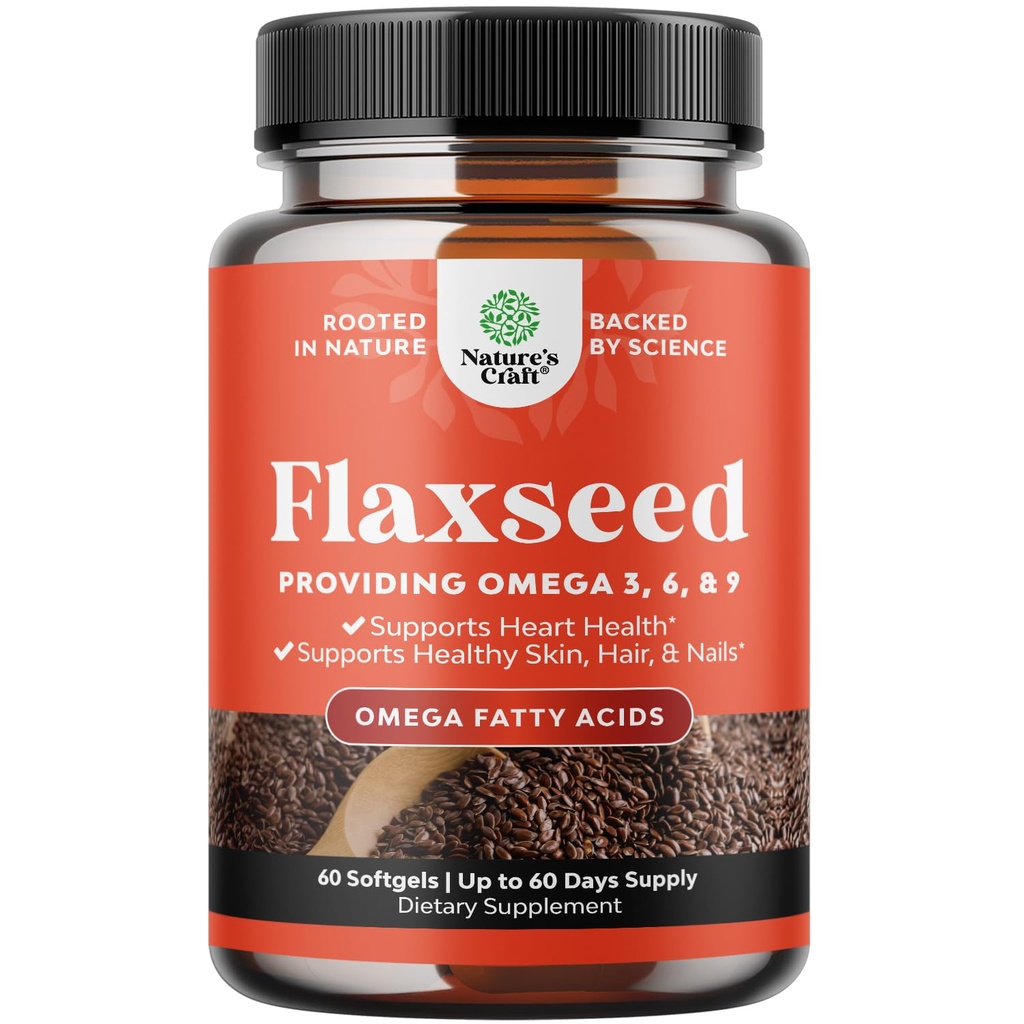 Flaxseed Oil 1000mg 软胶 - 用于心脏健康消化和脑部支持的高概率Flax Flaxed Oil Softegel - 冷压有机软胶 提供植物基 Omega 3 6 9