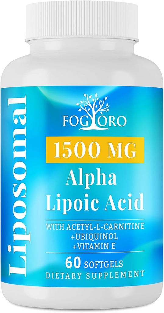 Fogoro Alpha Lipoic Acid 1500 mg-Liposomal ALA 细胞能生产补充剂,Lipid代谢,Free Rightial Scavenger,60 软胶