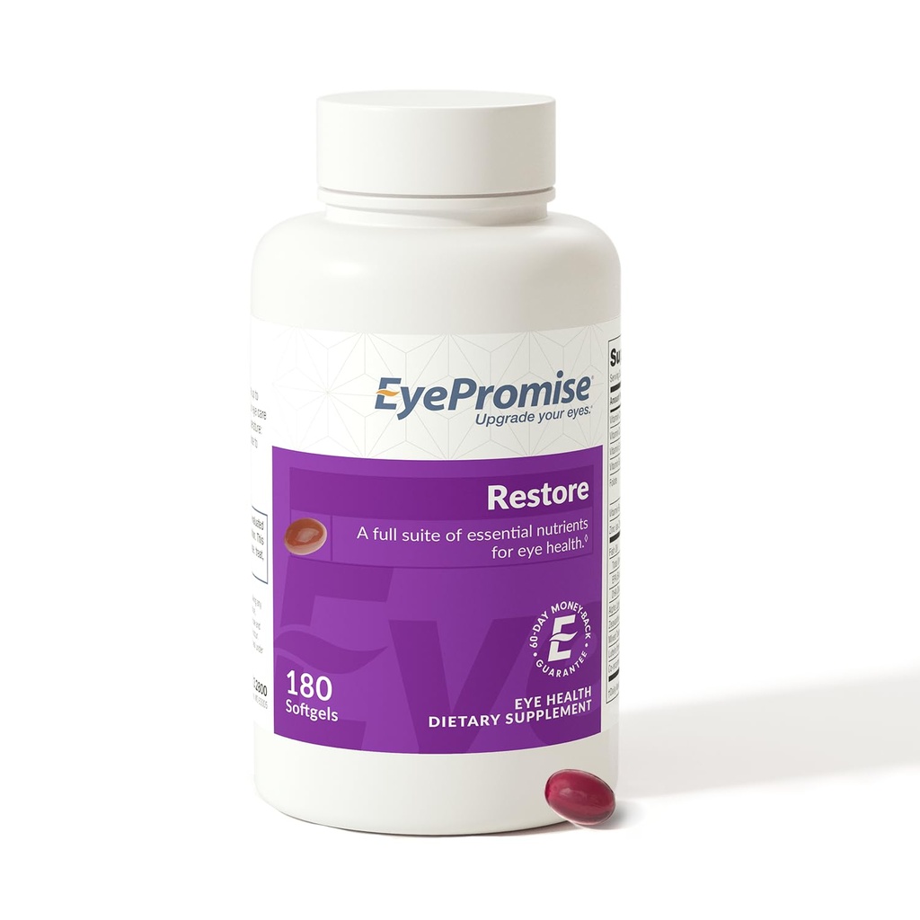 Eye 保证恢复眼部健康补编 -- -- 180个软胶,90天供应 -- -- Omega 3 与Zeaxanthin、Lutein、鱼油、EPA、DHA和维生素促进眼部健康补编