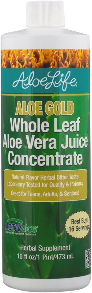 Aloe Life - 全叶 Aloe Vera Juice, 具有痕量矿物的认证有机体,无脂(Aloe Gold, 16 oz)