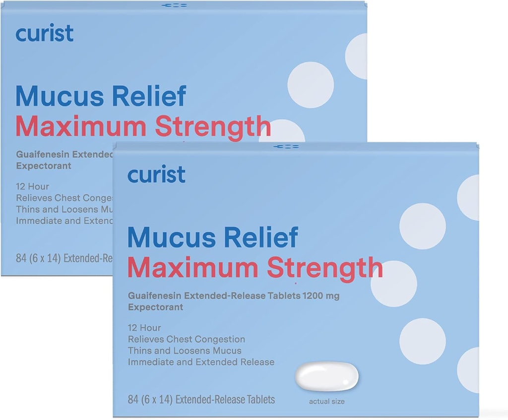 Curist Guaifenesin 1200 mg 扩展释放 Mucus Relief 最大强度 - 168 Counter Bulk 扩展释放片 - 减少Mucus 清除摄入量(2包84片)