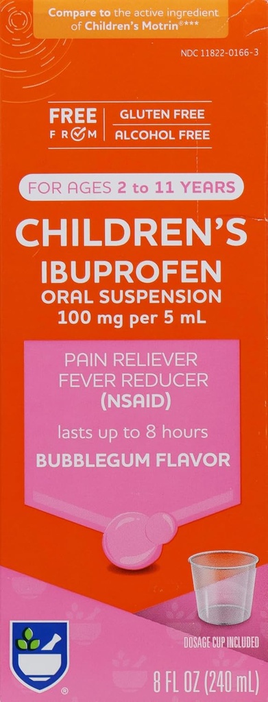 (原始内容存档于2018-10-03) (英语). Rite Aid Aid Children's Ibuprofen, Ages 2-11, Bubble Gum - 8 oz kids Pain Reliever and Fever Recepter | for Children 2 - 11 岁儿童 ibuprofen 口服暂停100 mg/5 mL | 免酒精和葡萄酒