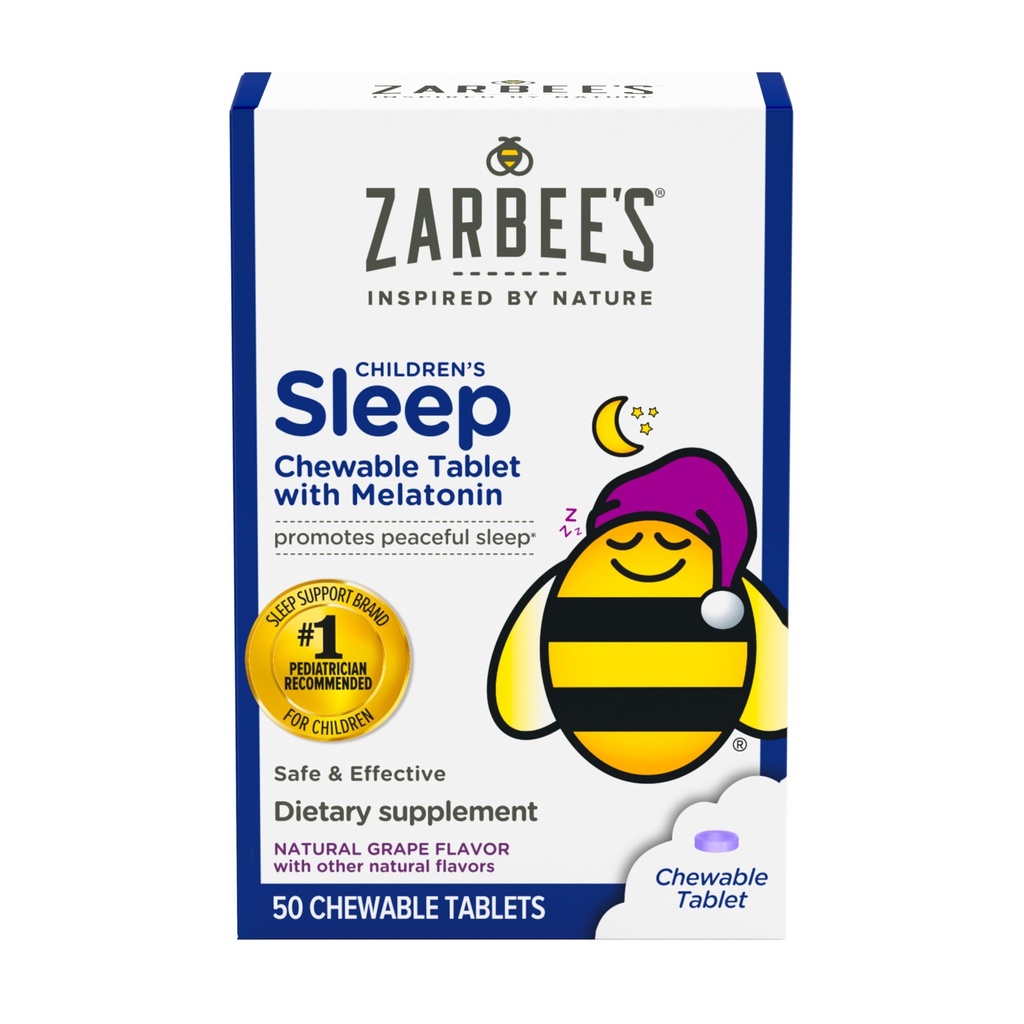 扎比的孩子Melatonin Chewable Talet, 1mg Melatonin, 无药有效睡眠补充, 天然葡萄火焰, 无人工甜甜品或Dyes, Gluten Free, Ages 3+, 50 cm