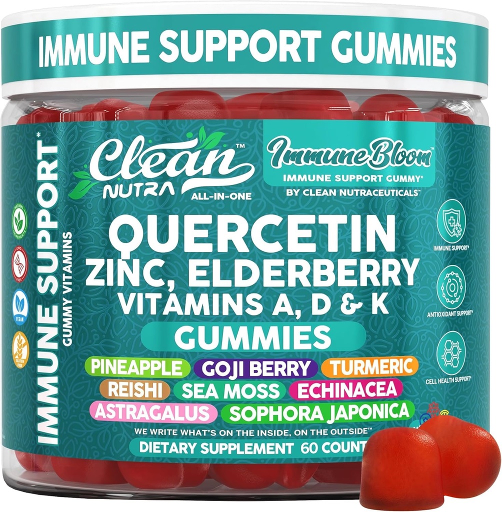 纯净的奎西丁 长莓 支持Gummys 锌 维生素 K2 D3 A Bromelain Goji Berry Turmeric Sea Moss Echinacea Astragalus Selenium 橄榄叶 豁免补充 Gummy 维生素