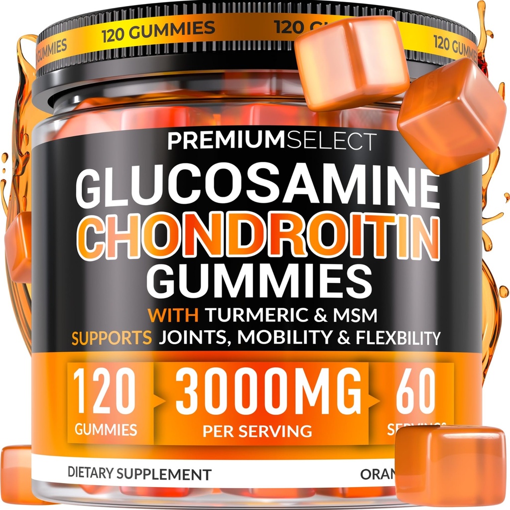 Glucosamine Chondroitin Gummys 联合支持 — — 120 Glucosamine Gummys Extra Power 3000mg with MSM, Turmeric, Calcium, Vitamin D3 — 糖无维冈成年人补充 — 灵活性和流动性