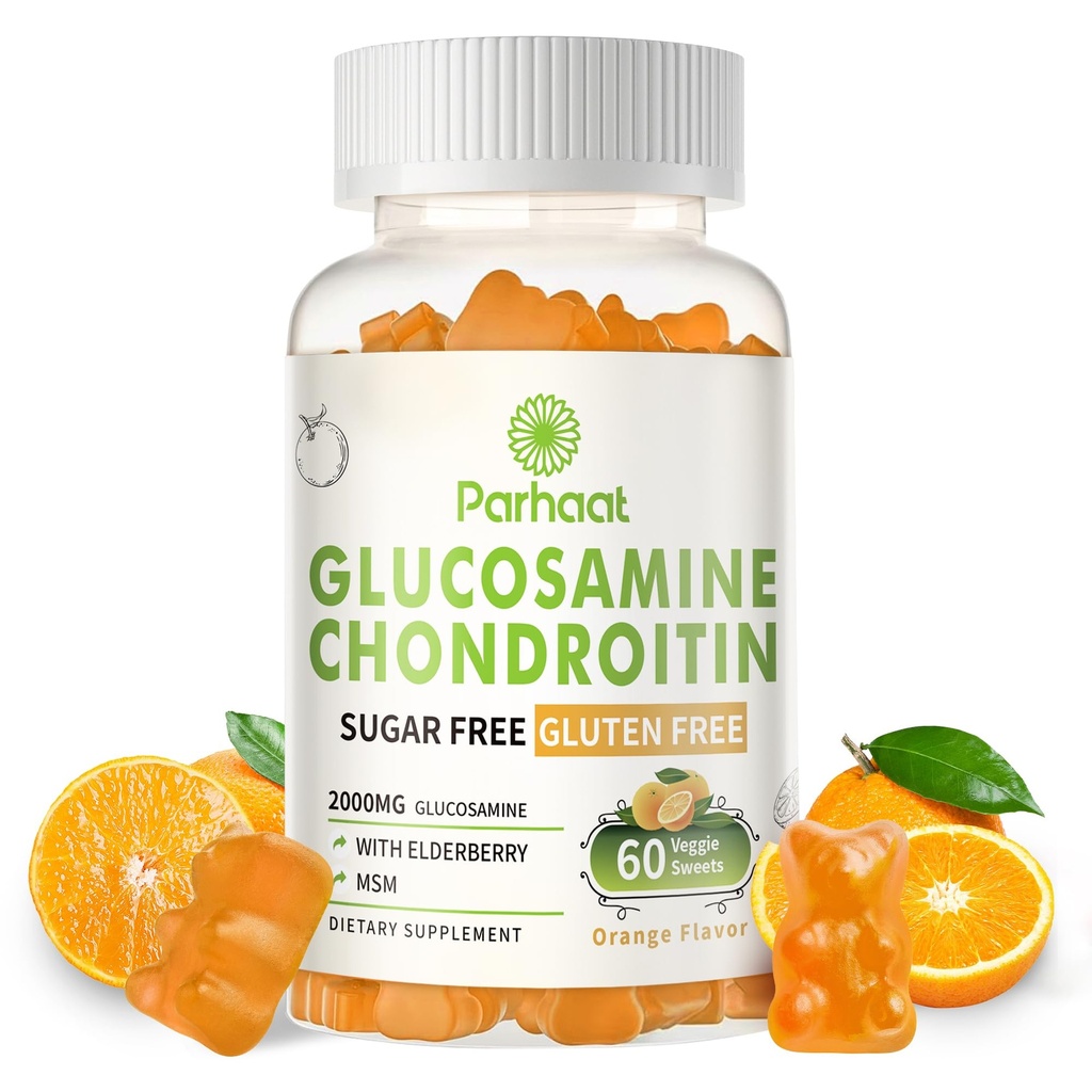 Glucosamine Chondroitin Gummys配有MSM和Merderberry Extra 力量——联合支持,成人、男子和妇女抗氧化剂免疫支持补充。 橙红色