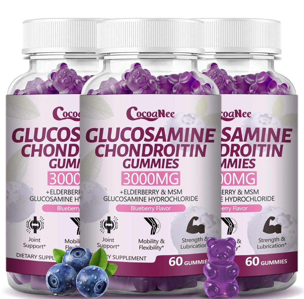 3 Pack 3000MG Glucosamine Chondroitin Gummys, 与MSM和长老莓、灵活性、抗氧化剂免疫支持Gummy 成人、男子和妇女180Ct的超强联合支持补充