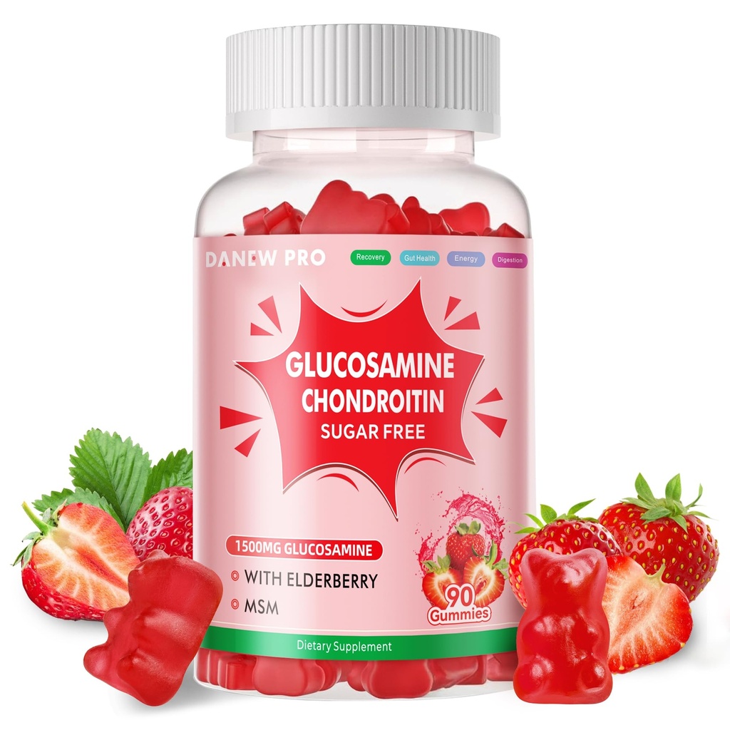 DANEW Pro Glucosamine Chondroitin Gummys,配有MSM和长老莓外加力——联合支持,成人、男子和妇女抗氧化剂免疫辅助剂。 90