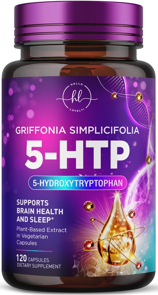 5-HTP补充剂 - 每服200毫克 - 来自Griffonia Simplicifolia的超强5HTP - 支持休息,自然平静和脑健康 - 5 Hydroxytryptophan - 美国瓶装 - 120卡普尔