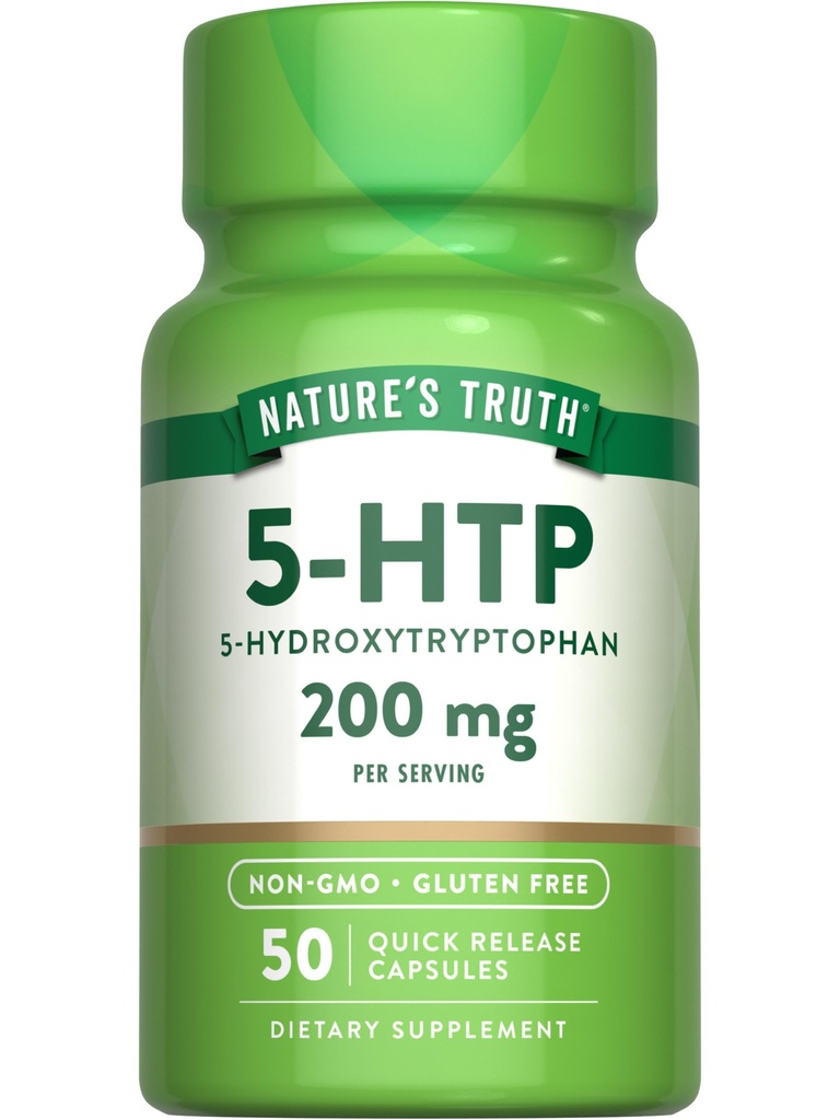 Nature's Truth 5HTP 200mg Capsules | 50 Counter | 5 Hydroxytryptophan | Non-GMO & Gluten 免费补充