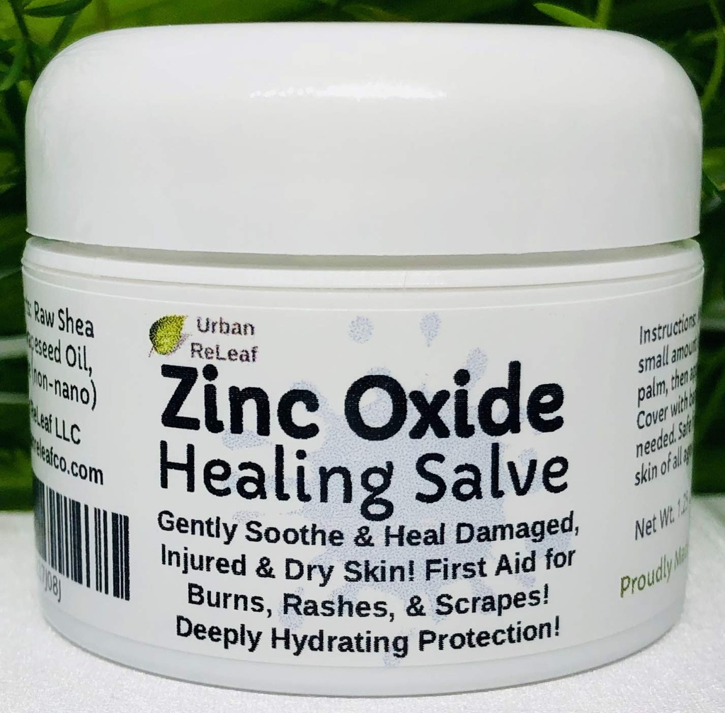 (原始内容存档于2018-09-21). Urban ReLeaf Zinc Oxide Salve!. 轻轻地保护受损,受伤和干皮肤! 急救, Burns, Rashes, Scrapes! 急救, Burns, Rashes, Scrapes! 深水化防护. 绝对自然! 冷静 微妙的皮肤 所有的年龄。