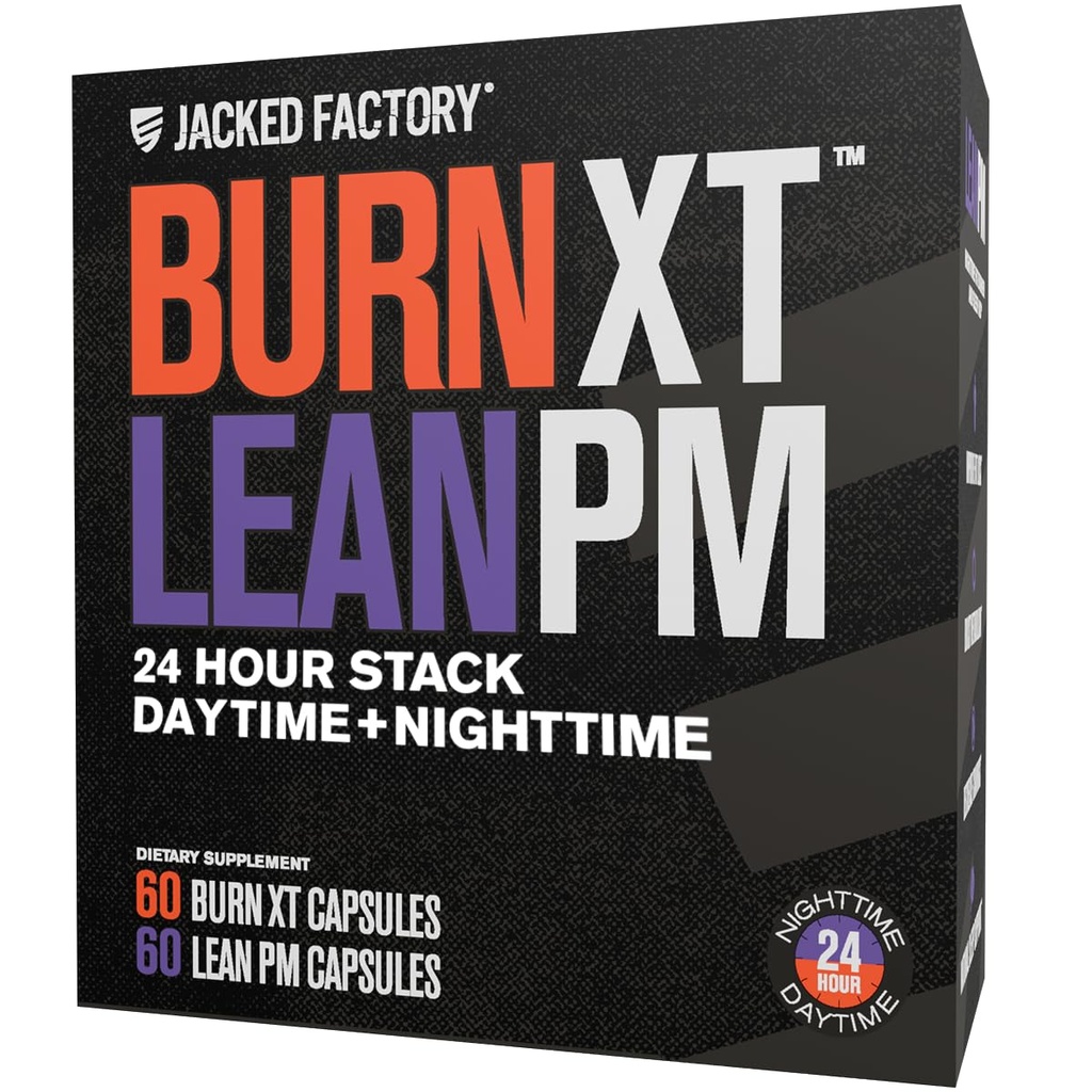 Jacked Factory Burn-XT + Lean-PM Kit – 24小时身体组成和代谢支持堆栈 – 日夜公式 – 60 Counter, 2 Pack