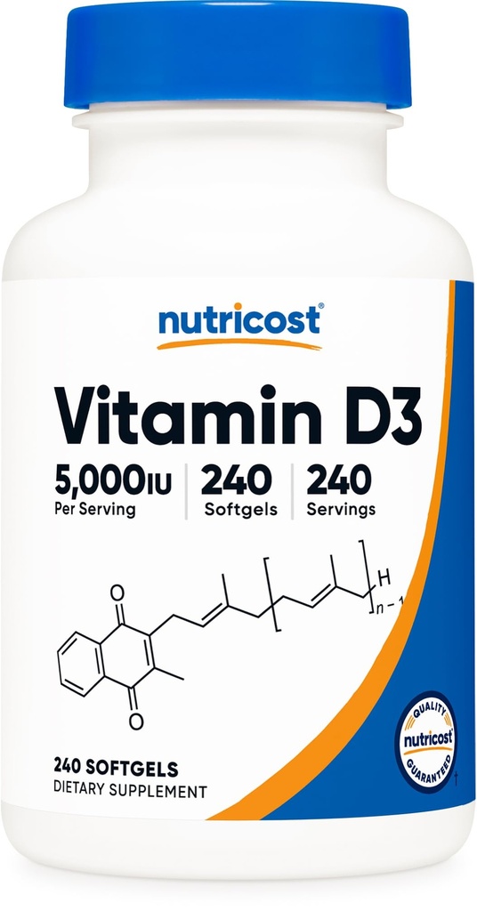 Nutricost Vitamin D3 5,000 IU (125mcg), 240 Softgels, GMO-Free