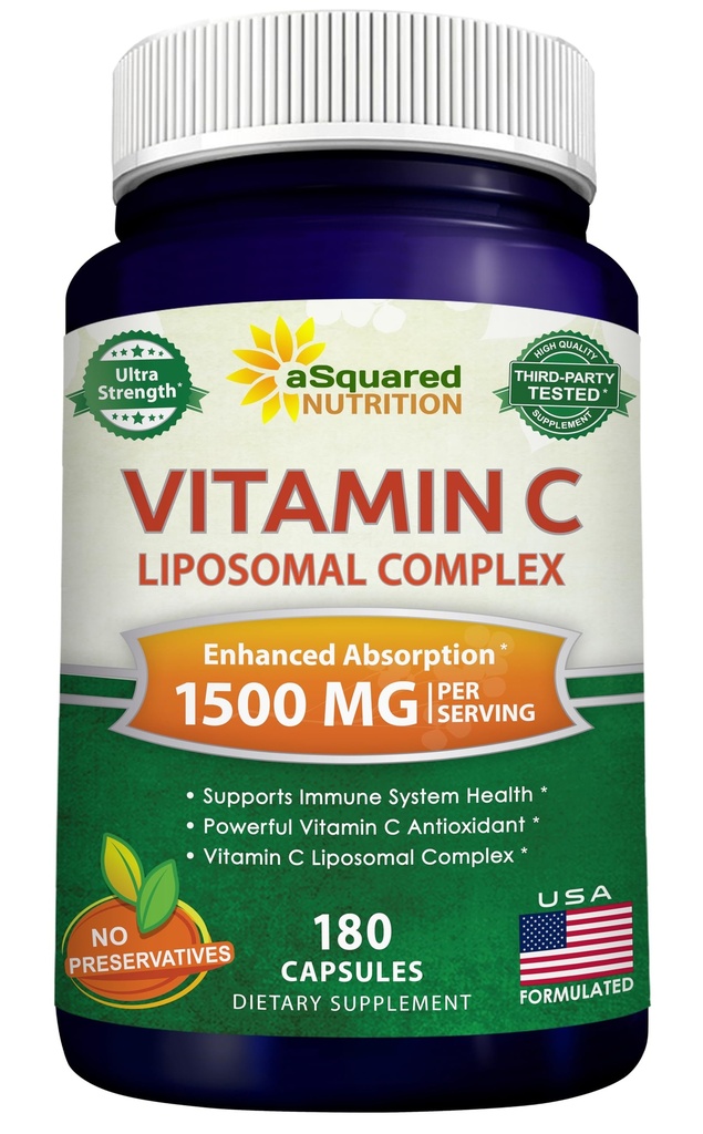 a/ 营养素C Liposomal综合体 - 1500mg 补充剂 - 180 Capsules - 高吸附力VIT C Ascorbic 酸药 - 支持免疫系统与凝血健康 - 90种服务