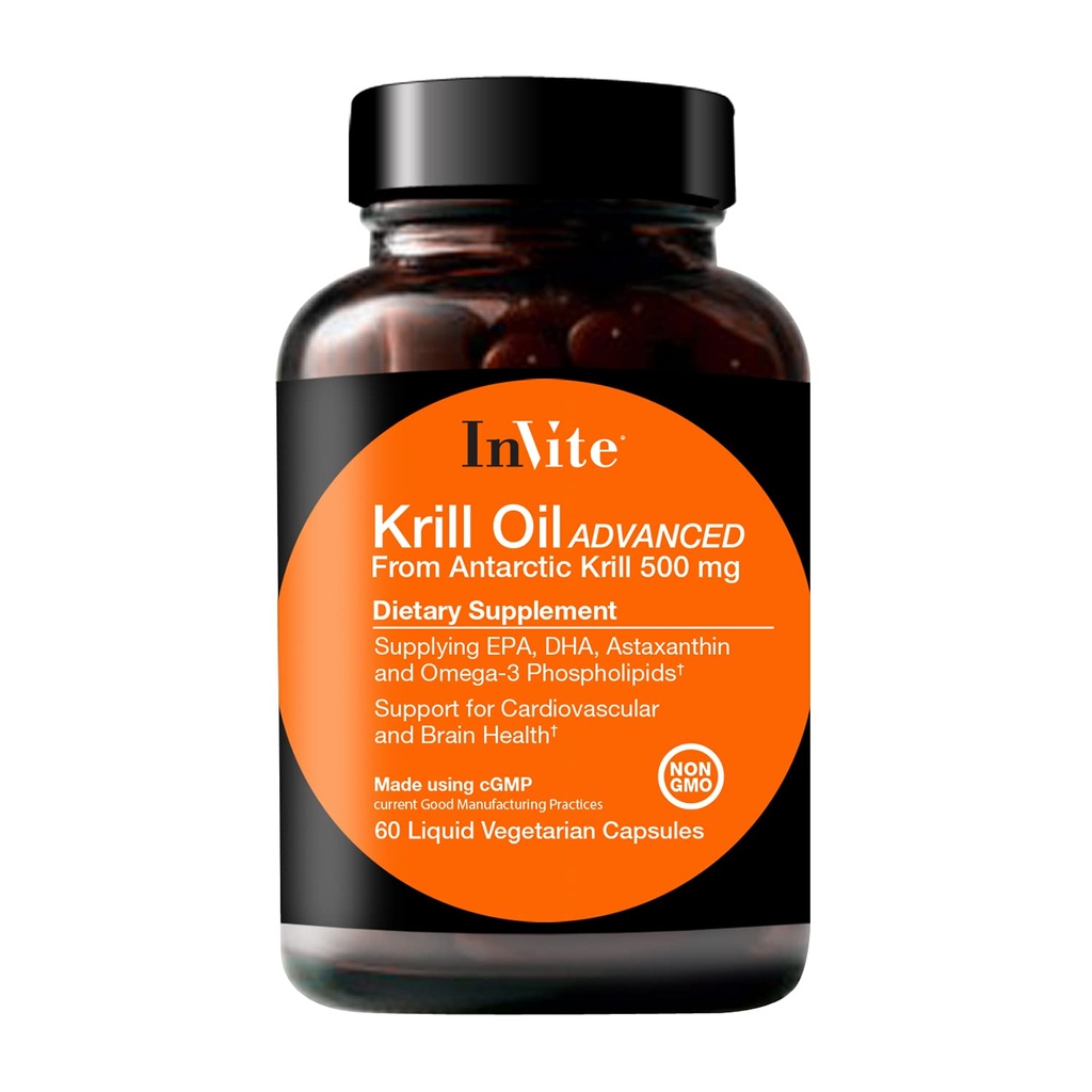 邀请健康 Krill油高级 - 支持心血管和脑健康 - 供应 EPA、DHA、Astaxanthin和Omega-3 Phospolipids - 60 Capsules