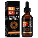 维生素D35,000 IU & K2(MK-7) 120 mcg 60ml 与MCT Omega 3,液体维生素D3 & K2 补充剂 - 2个月供应 - 支持骨头、牙齿、毛和免疫系统、钙吸收