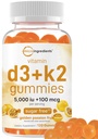 微成份 维生素 D3 K2 Gummys,120 Counter 5000 IU Vitamin D + 100 mcg K2 MK-7 → Bone, Immune & Heart Health Supposes * → 糖自由金传果 Flavor → 非GMO, Gluten Free