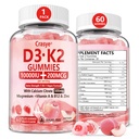 维生素D3 K2 Gummys 10000 IU,配有500mg 钙 镁 锌 Gumcium 无糖 ADK+Vitamin B12 男女骨骼,肌肉,牙齿桃梗-60 Gummys-30 服务